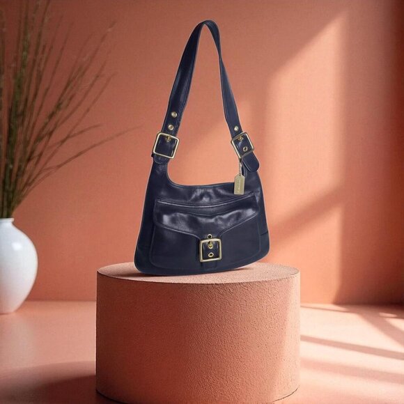 Coach Vintage Saddle Hippie Legacy 9340 Black Leather Buckle Shoulder Bag - Picture 2 of 13